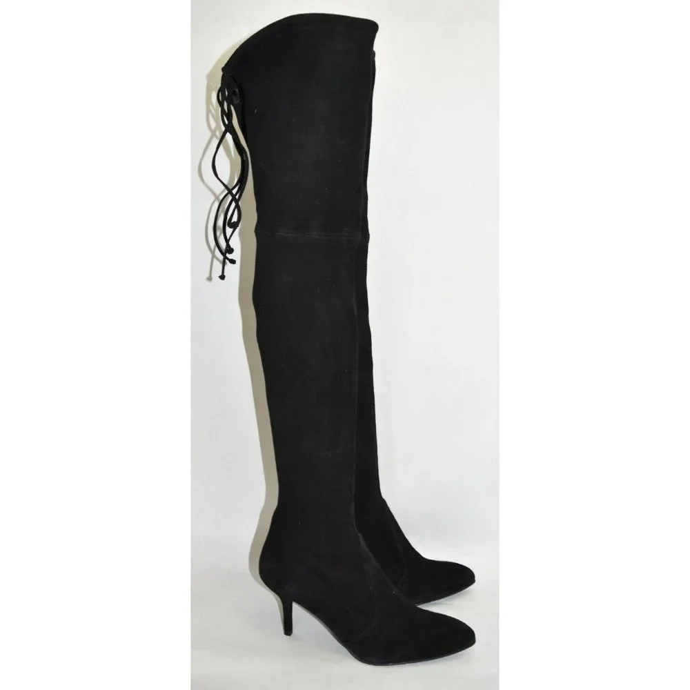 $850 STUART WEITZMAN Tiemodel Over-the-Knee Stretch Suede Boot BLACK 8 (PD15)